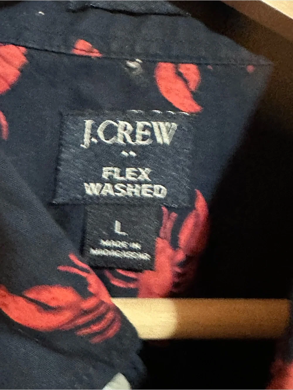 J. Crew Navy Short-Sleeve Button-Up with Red Lobster Print sz large coastal
